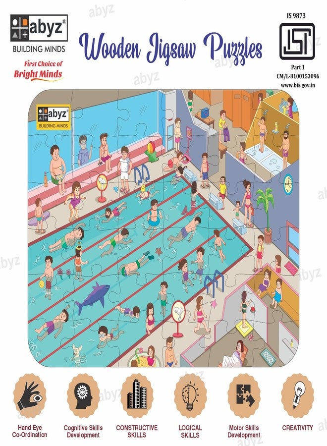 ABYZ Wooden Jigsaw Puzzle - Big Swimming Pool Playset for Fun Educational & Little Explorers, 36-Pieces Pack of 2 Fun Games with Multicolor | Birthday Gift for (4-6 Years) Age Kids. - Image 4